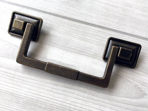 3.5" 3.75" 5.5" Vintage Style Drop Bail Drawer Pulls with Square Cabinet Knob, Antique Bronze