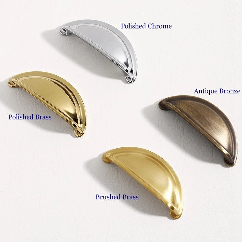 3" 76 mm Centers Brass Cup Drawer Pulls, Polished Gold Chrome Antique Bronze