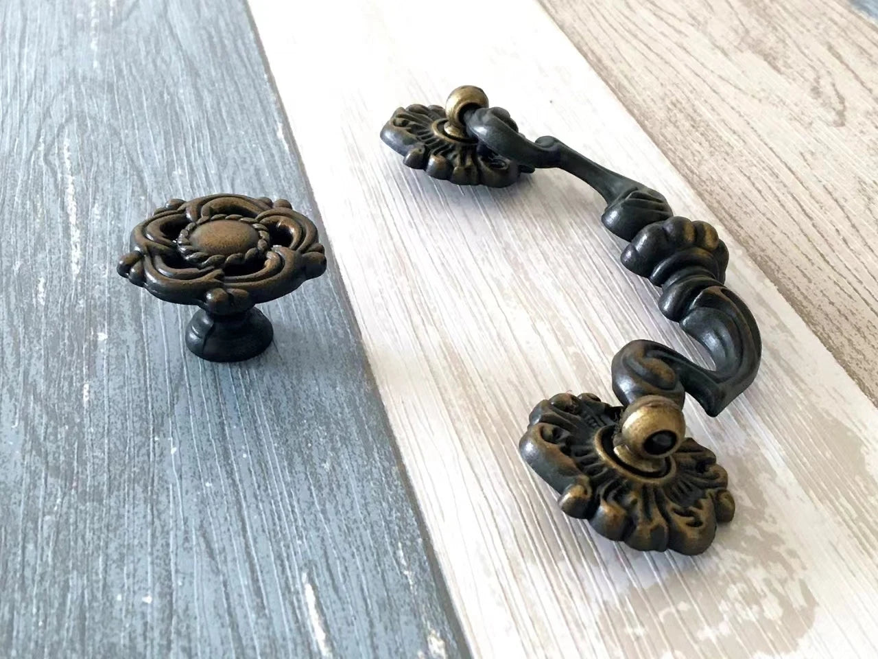 4.5" Vintage Style Antique Gold Brass Drop Bail Drawer Pull and Cabinet Knob