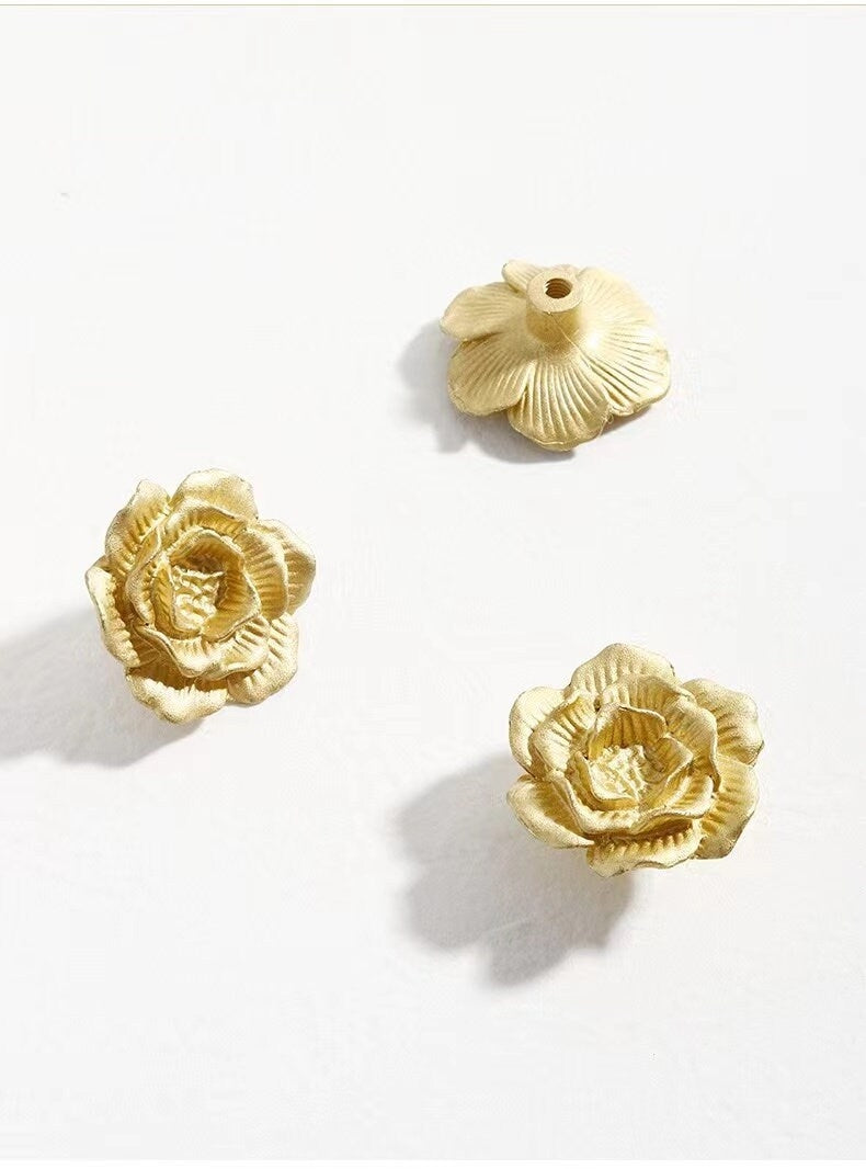 Decorative Camellia Brass Knobs, Blossom Petal Cabinet Pulls, Kitchen Hardware