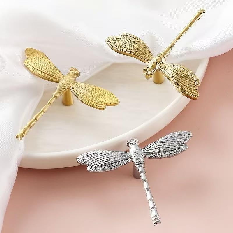 Dragonfly Brass Cabinet Knob, Polished Gold Chrome, Unique Drawer Pull, Kitchen Hardware