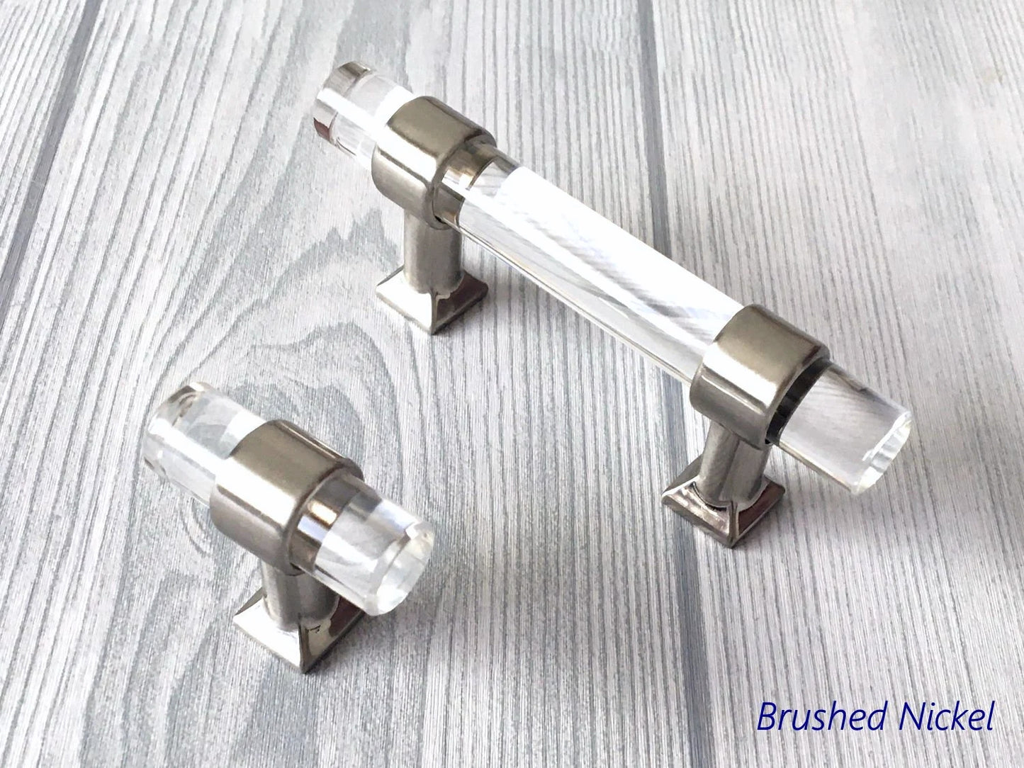 2" Centers, Acrylic Drawer Pulls, Lucite Cabinet Knobs, Black Gold Nickel Silver
