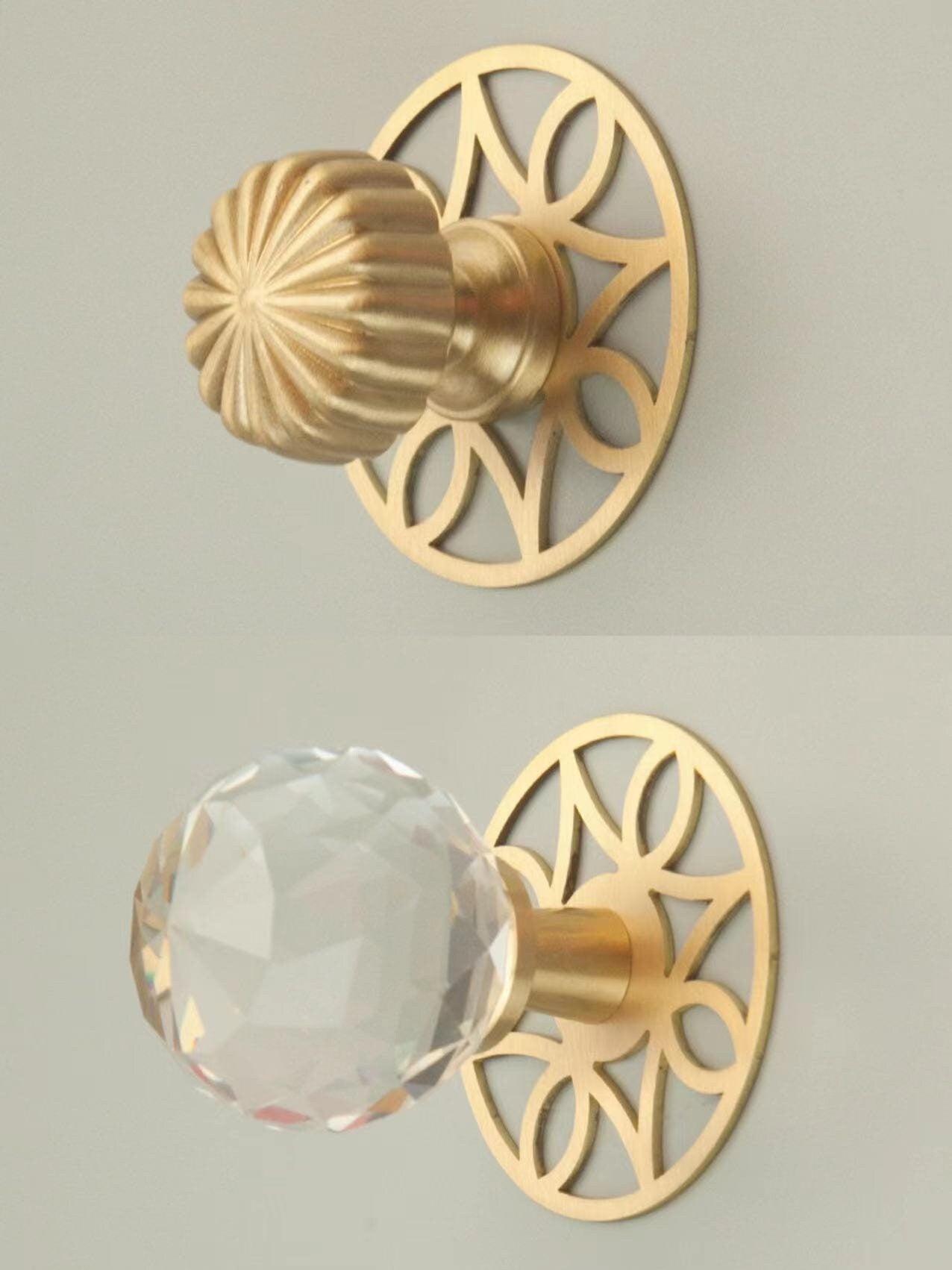 Elegant Solid Brass Cabinet Knob Backplates, Brushed Gold, MCM Style