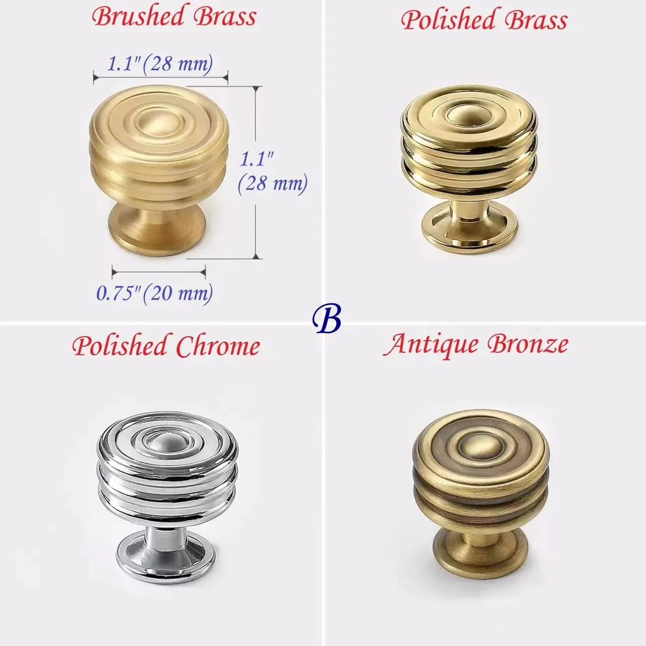 Brass Circle Drawer Knobs, Reeded Ringed Cabinet Knobs, Gold Chrome Antique Bronze