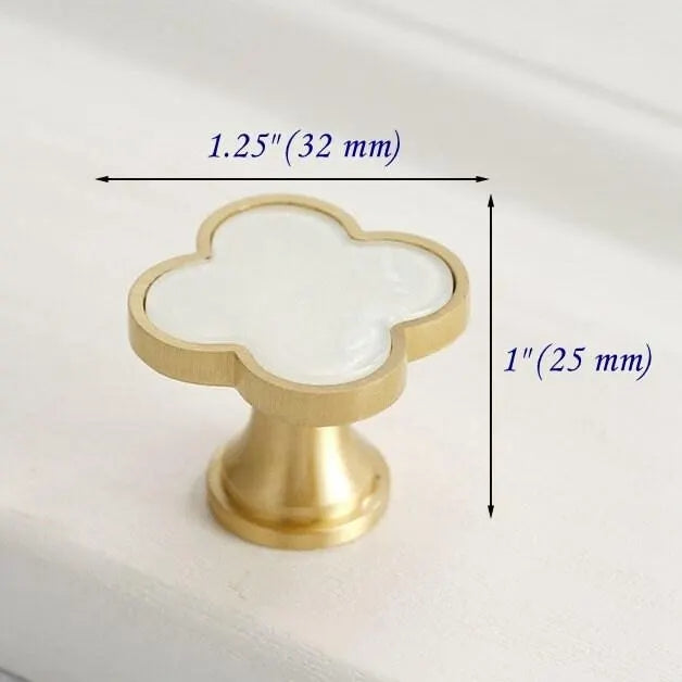 Clover Cabinet Knobs, MCM Drawer Pulls, Brass Shell, Brushed Gold, Polished Chrome,