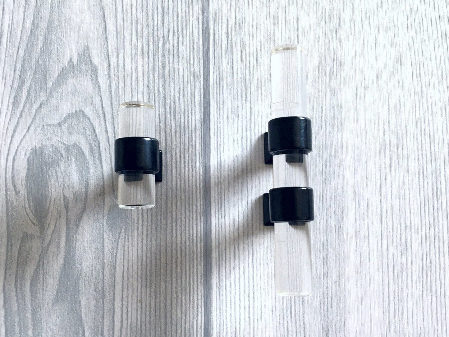 1" Centers, Acrylic Drawer Pulls, Lucite Cabinet Knobs, Black Gold Nickel Silver