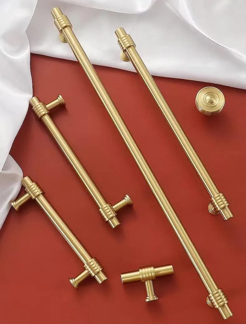 Brushed Brass Cabinet T Bar Handle Gold Vanity Pull, Kitchen Hardware