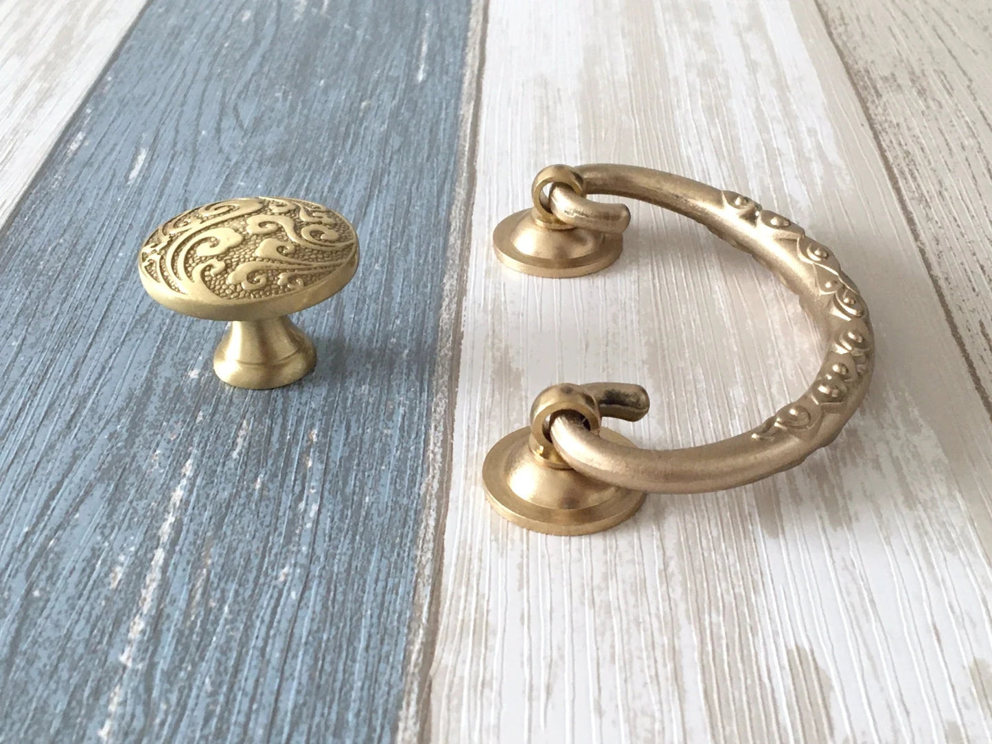 2.75" to 3" Centers Brass Drop Bail Drawer Pull with matching knob, Vintage Style, Antique Bronze Black