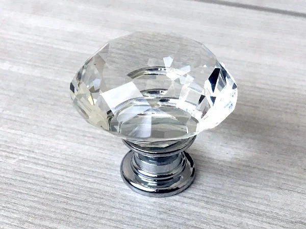 Clear Glass Drawer Knobs with Backplate, Polished Chrome