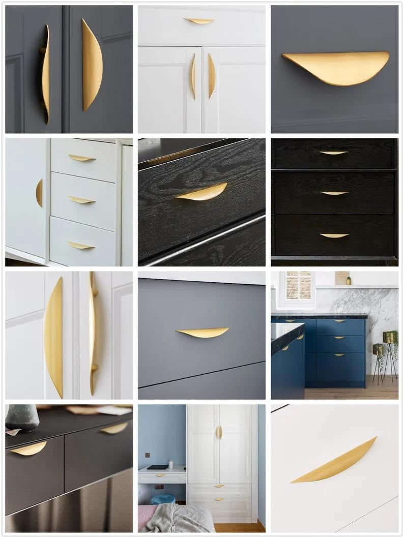 1.25" 2.5" 3.75" Brass Drawer Pull, Finger Handles, Brushed Gold