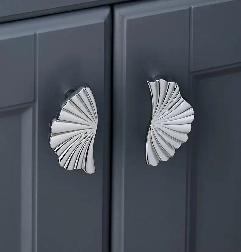 Brass Sunburst Half Circle Drawer Pulls w. Matching Knobs, Contemporary Kitchen Hardware