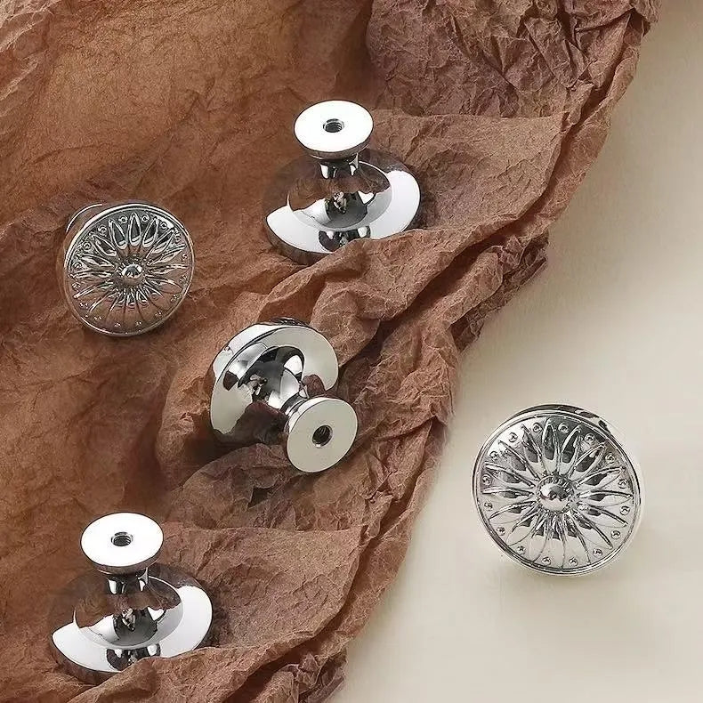 Assorted Polished Chrome Cabinet Knob, Shiny Silver Floral Drawer Pull, Kitchen Hardware