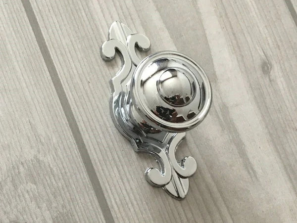 Polished Chrome Cabinet Knobs with Backplate, Modern Silver Kitchen Hardware