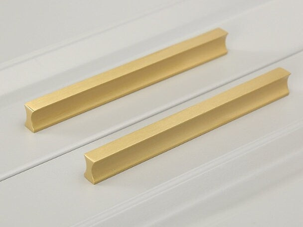Solid Brass Cabinet Pulls, Simple Minimalism, Brushed Gold, Kitchen Hardware