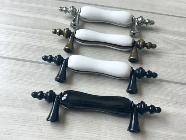 3" Centers Porcelain Cabinet Pull, Ceramic Drawer Handles 76 mm Holes
