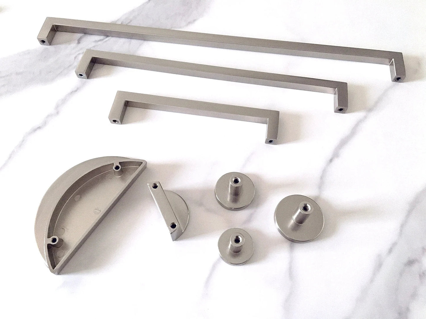 Nickel Slim Square Cabinet Handle, Half Moon Drawer Pull, Geometric Minimalist Kitchen Hardware