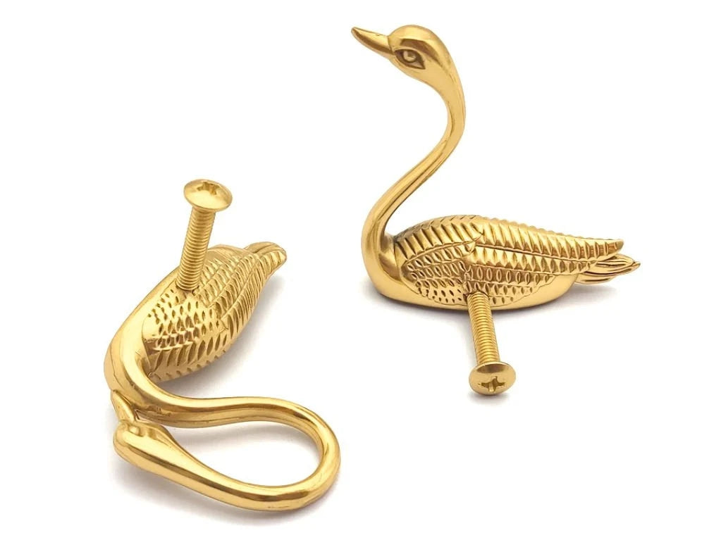 Swan Brass Knobs, Polished Gold, Cabinet Hardware
