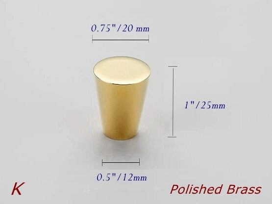 Cone Brass Knob, Taper Cabinet Pulls, MCM Kithcen Hardware, Gold Black Bronze
