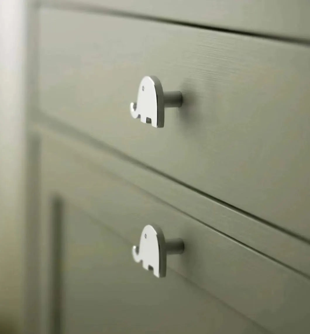 Elephant Brass Knobs, Nursery Dresser Pull, Kids Cabinet Hardware, Animal Gold Polished Chrome