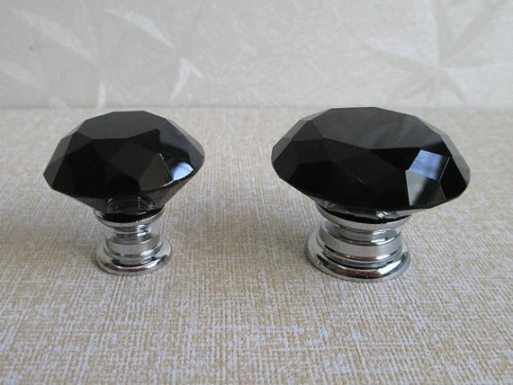 Black Glass Drawer Knobs, Polished Chrome, Kitchen Hardware