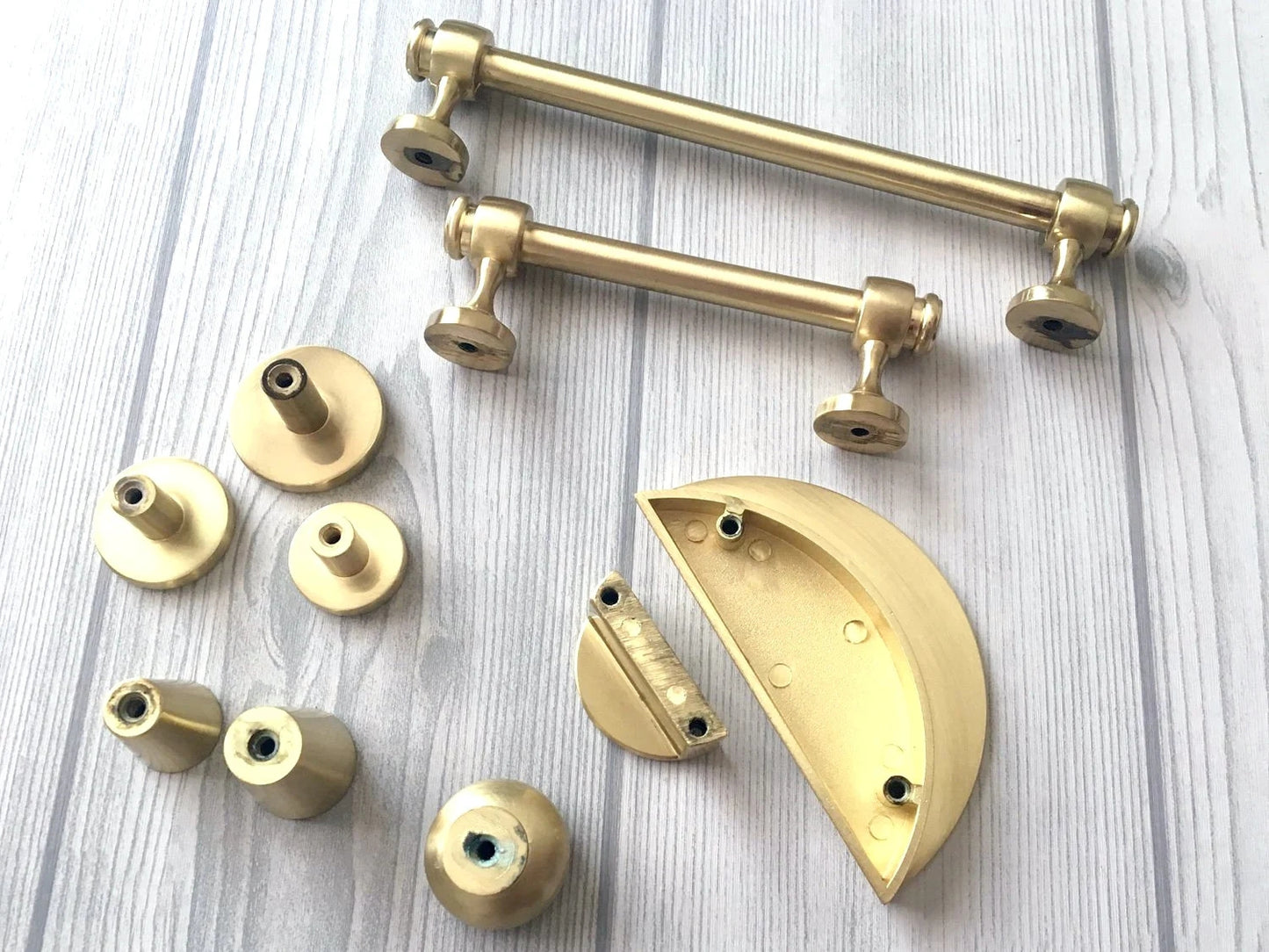 Brushed Gold Drawer Pull Half Moon, Circle Cabinet Knobs, Bar Handles, MCM Kitchen Hardware