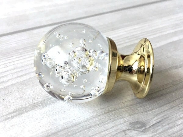 Bubble Glass Knobs, Gold, Silver, Drawer Pulls, Kitchen Cabinet Hardware