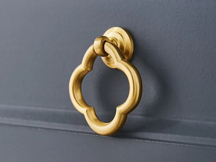 Clover Brass Drop Ring, Cabinet Knobs, MCM Drawer Pulls, Nickel Chrome Bronze
