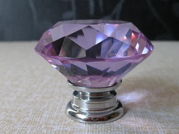Purple Glass Drawer Knobs with Backplate, Polished Chrome