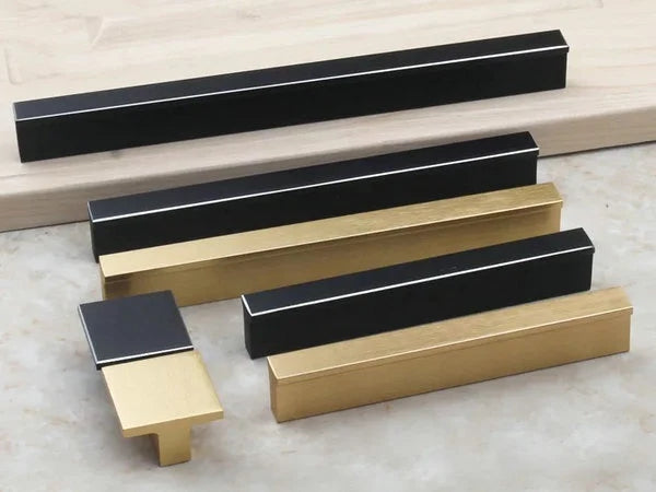 Mid Century Drawer Pulls, Brushed Gold Brass Cabinet Handles, Black, Alumimum