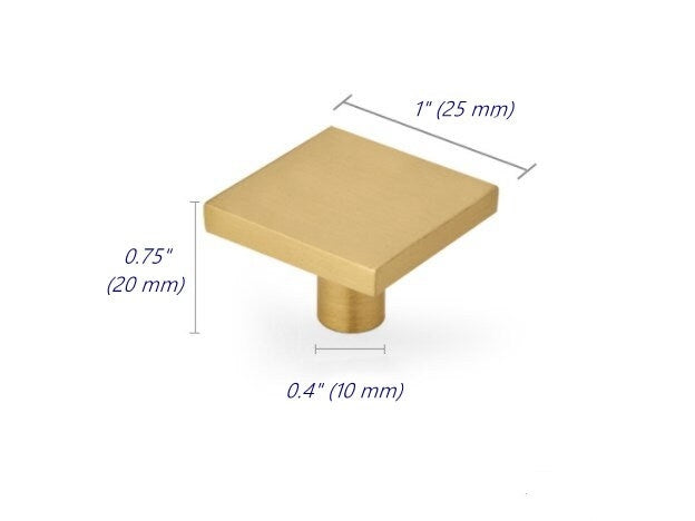 Brass Square Knobs, Brushed Gold, Minimalist Kitchen Cabinet Hardware