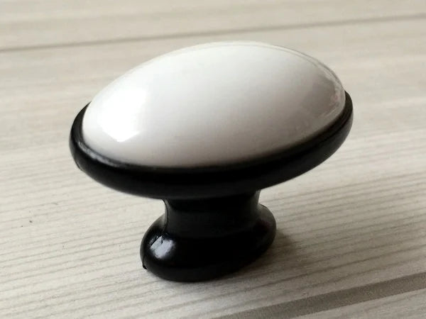 3.75" 5" Porcelain Drawer Pull Handle, White Black, Kitchen Cabinet Hardware