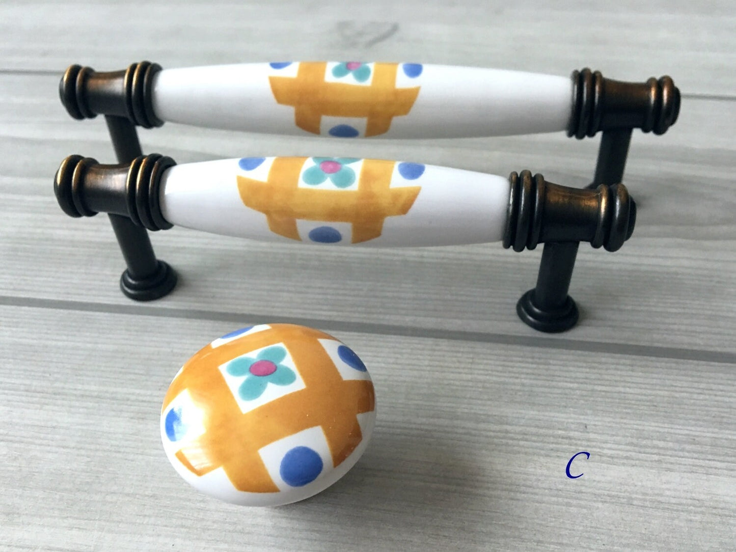 Colorful Porcelain Cabinet Pulls, 3.75" 5" Centers, 4 Designs