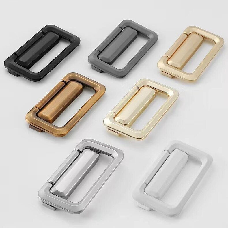 2.5" Holes Square Flat Bail Drawer Pulls Invisible, Gray Nickel Gold White Black, 64 mm Centers