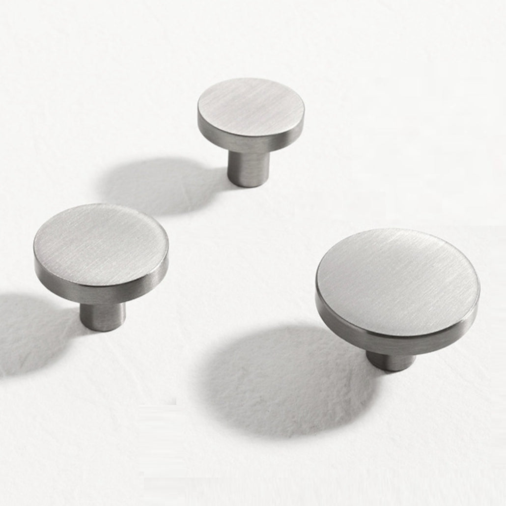 Brass Circle Knobs, Brushed Nickel, Minimalist Kitchen Cabinet Hardware