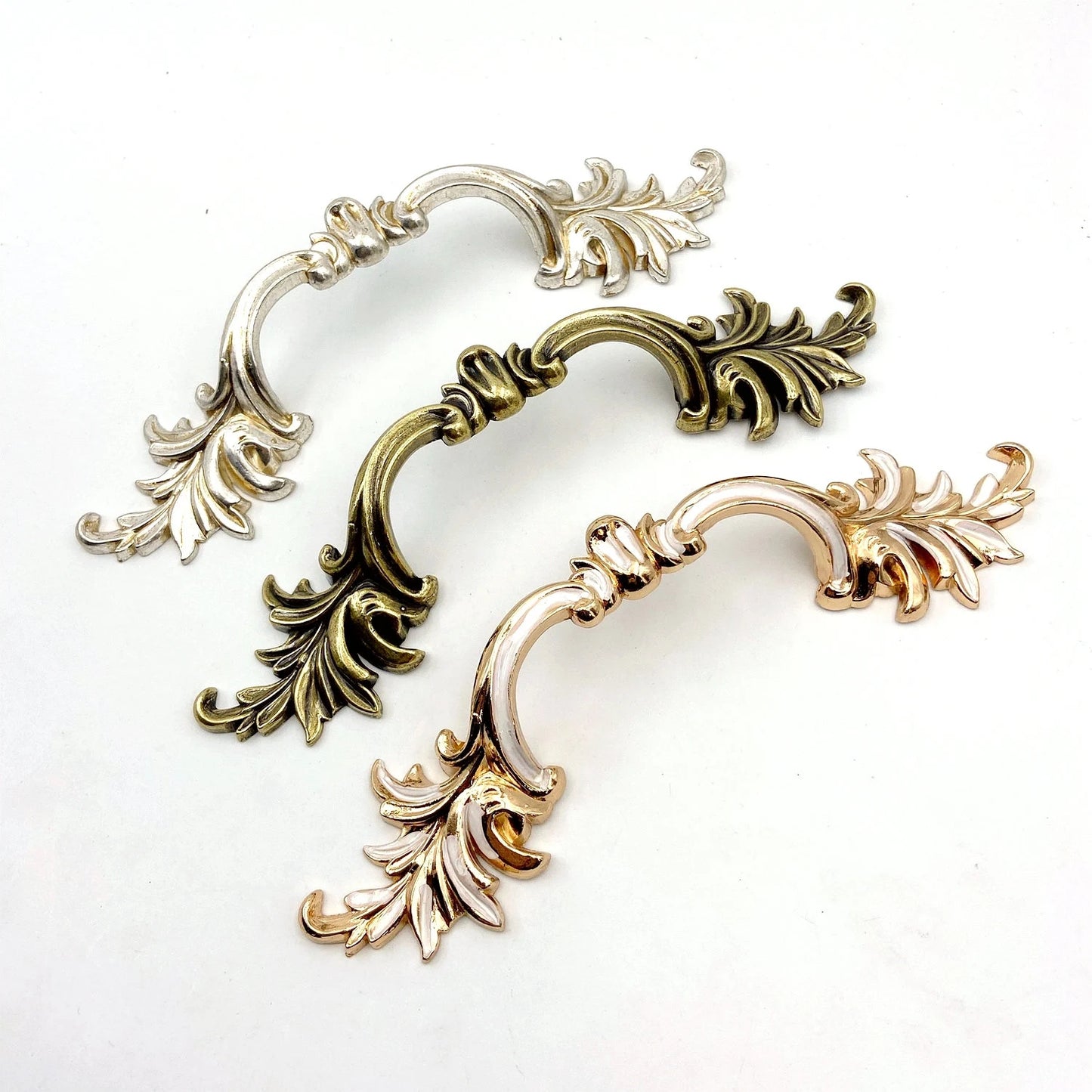2.5" 3.75" Leafy Drawer Pull Handles, Antique Silver Bronze White Rose Gold, French Provincial Hardware 64 96 mm