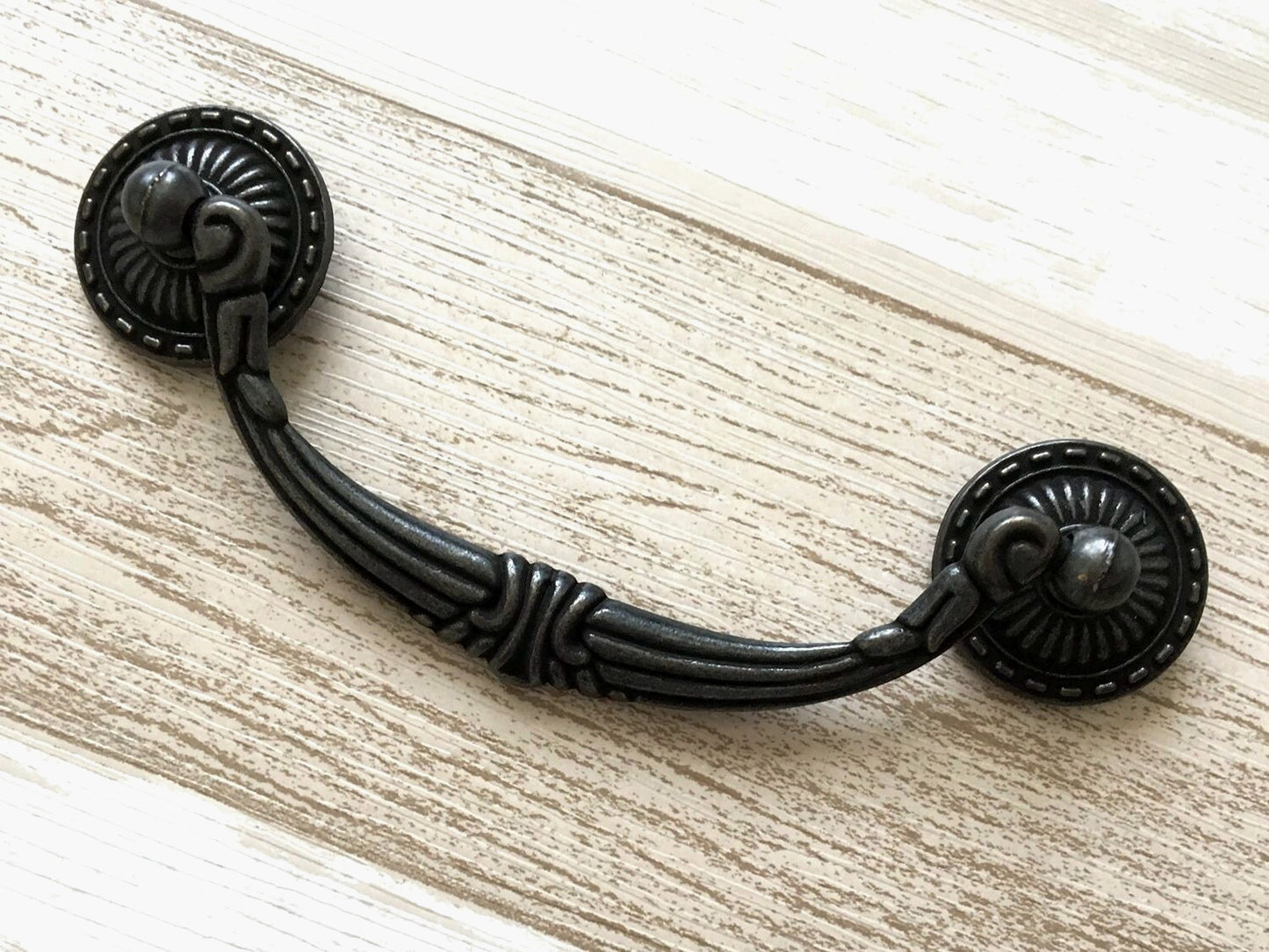 4.5" Vintage Style Antique Black Bail Drawer Pull, Drop Ring, Round Knob