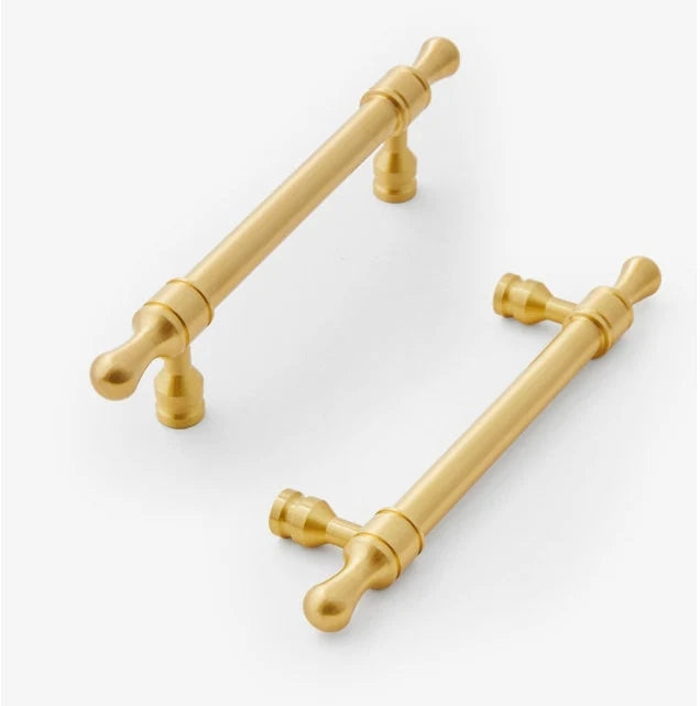 Cabinet Bar Pulls, Solid Brass, Brushed Gold, Modern Mid Century Kitchen Hardware