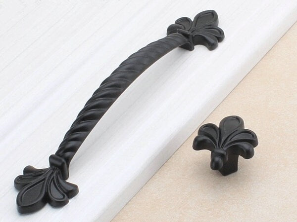 Black Fleur De Lis Cabinet Pulls, Kitchen Hardware, 2.5" 3.75" Centers