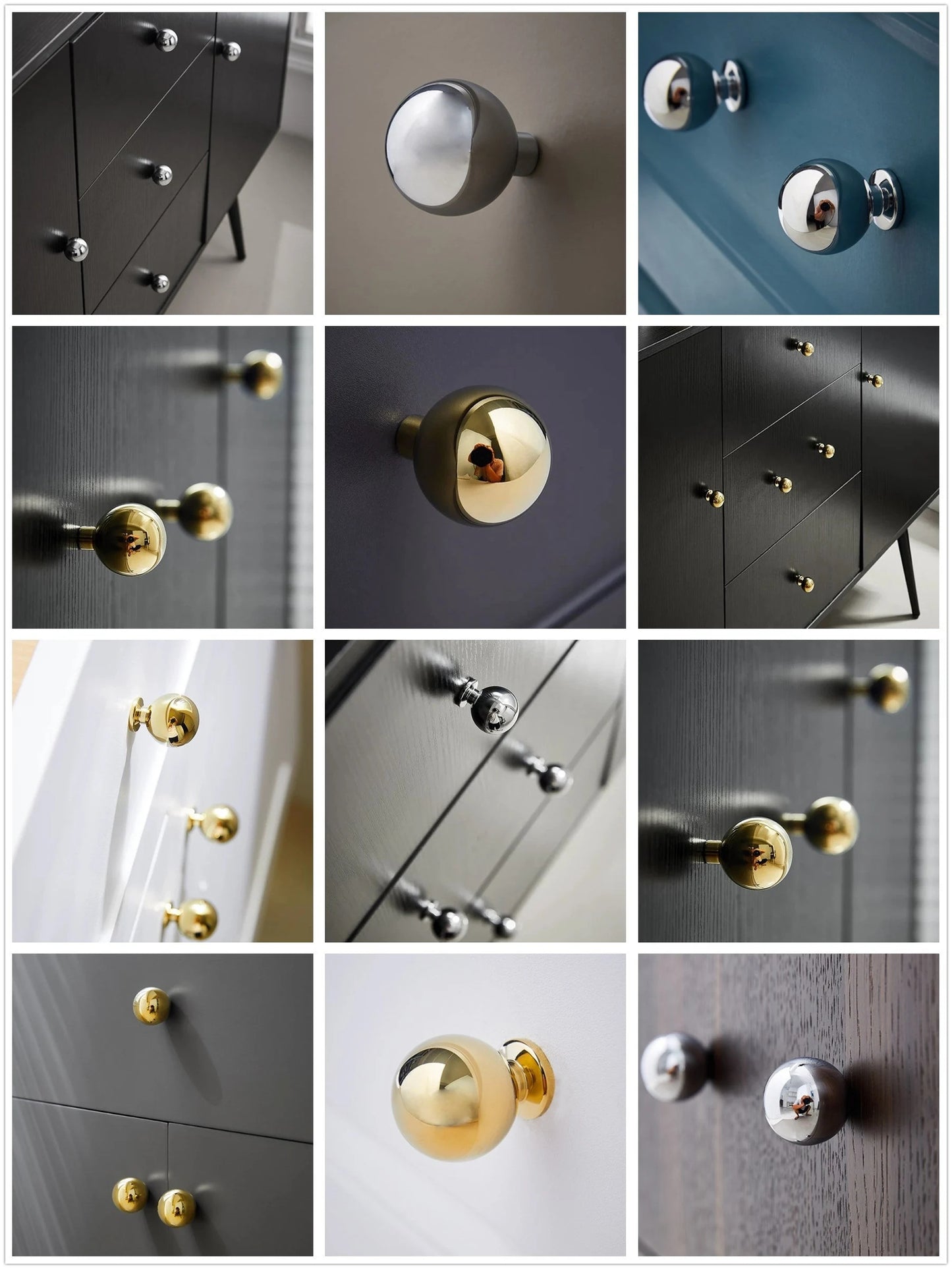 Brass Cabinet Ball Knobs, Polished Gold Chrome, Sleek Modern, Lynns Hardware