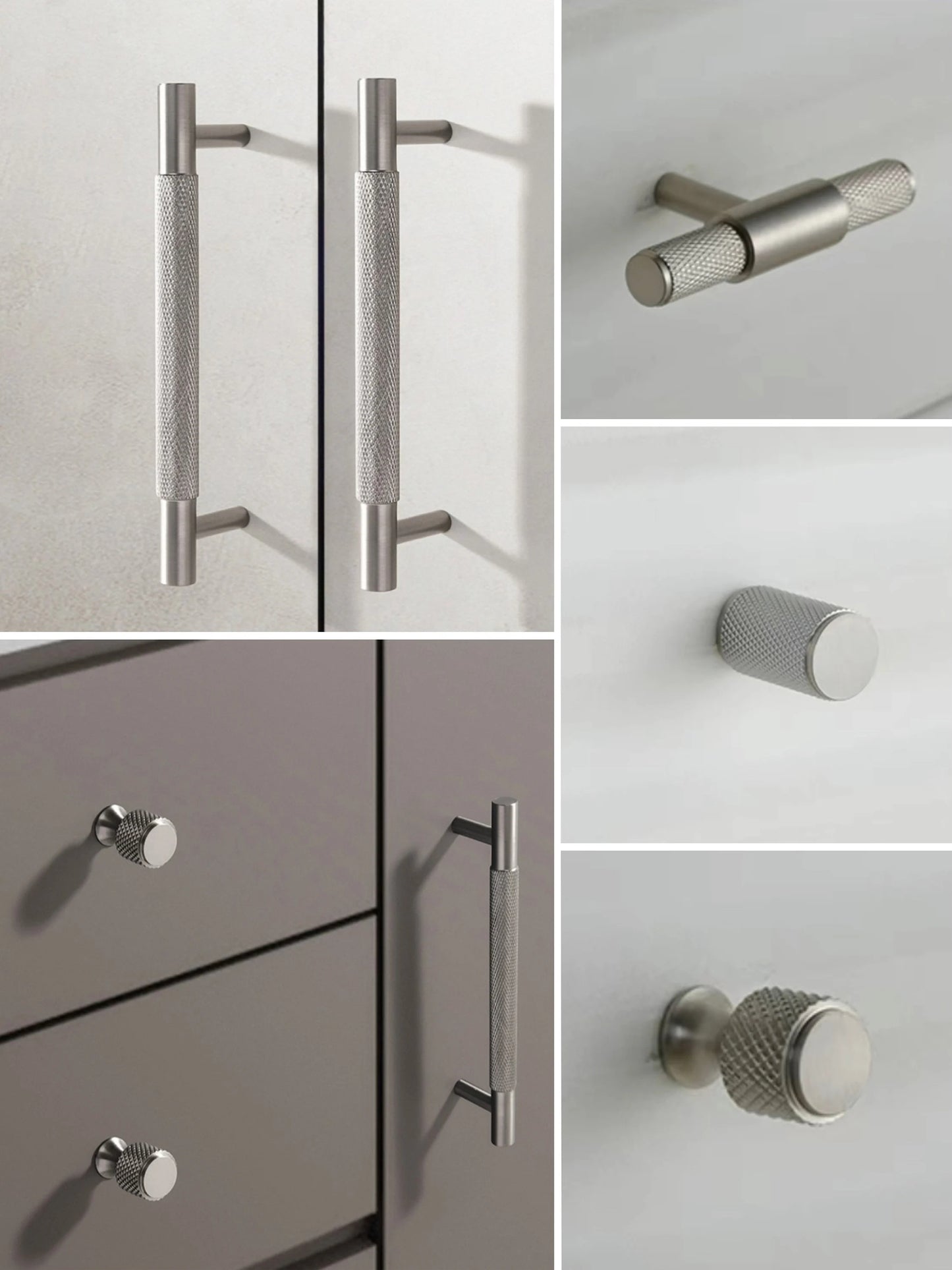 Knurled Cabinet Bar Pulls Solid Brass, Brushed Nickel, Modern Kitchen Hardware