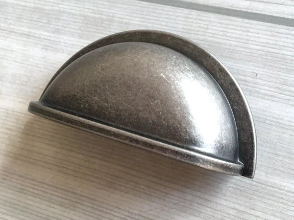 3" Centers Pewter Cup Drawer Pulls, Retro Cabinet Hardware, 76 mm Holes