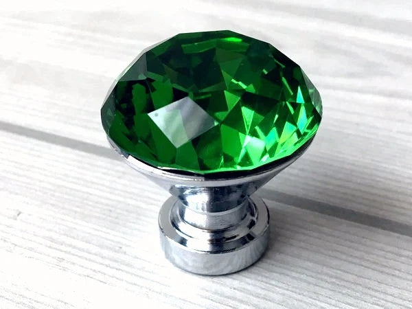 Green Glass Drawer Knobs with Backplate, Crystal Cabinet Pulls, Kitchen Hardware