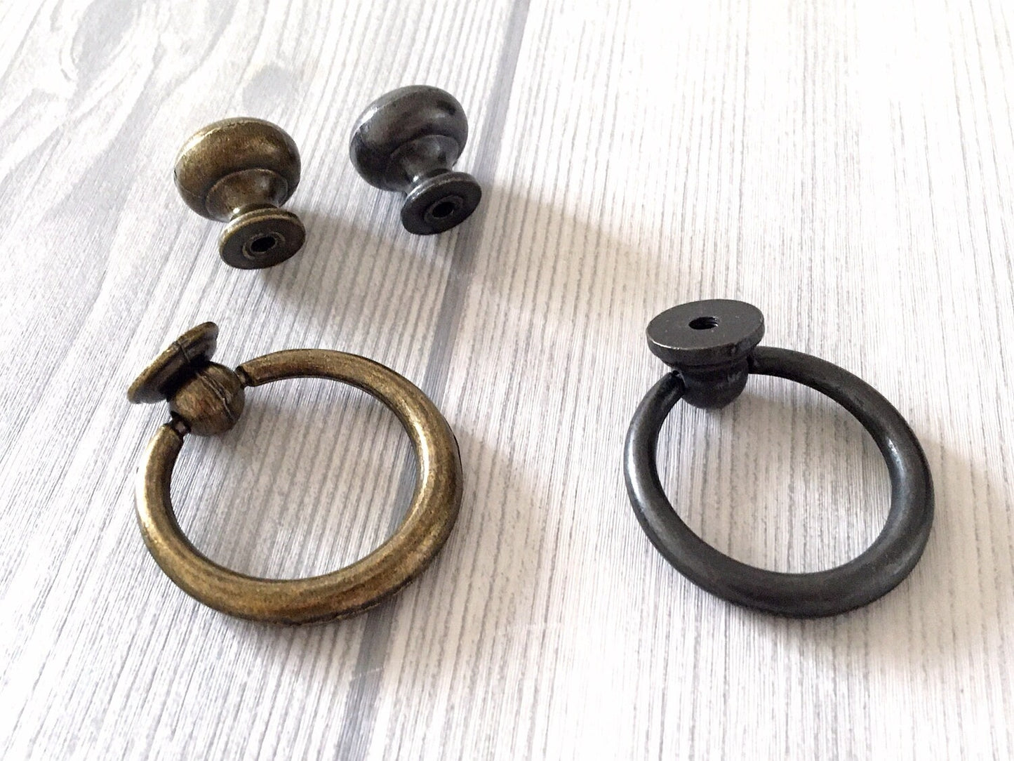 Drop Ring Drawer Pulls with Small Knobs, Antique Bronze Black