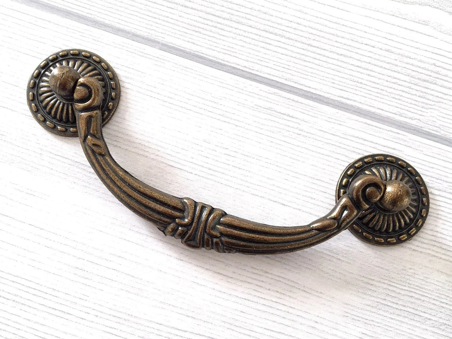 4.5" Vintage Style Antique Gold Brass Bail Drawer Pull | Kitchen Cabinet Knob