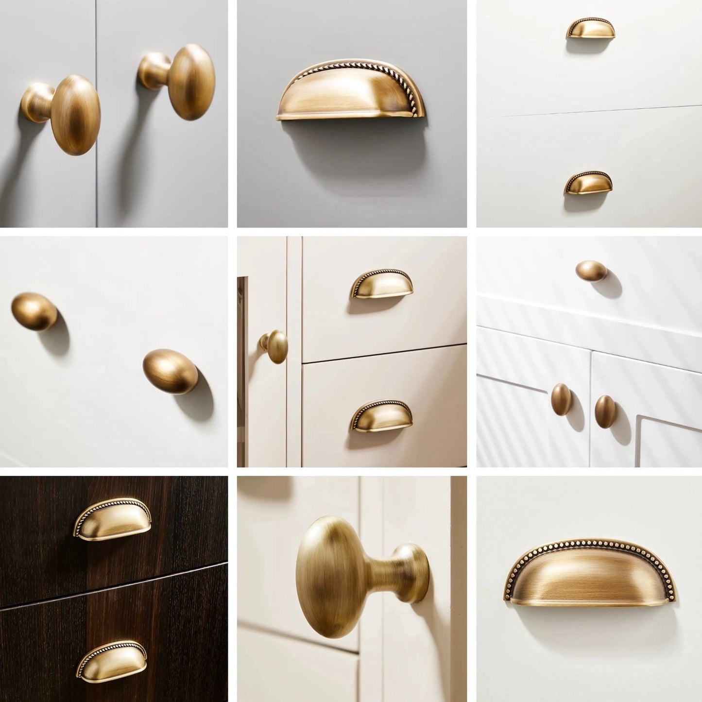 Retro Antique Bronze Cup Pull and Knobs, Solid Brass, Kitchen Hardware