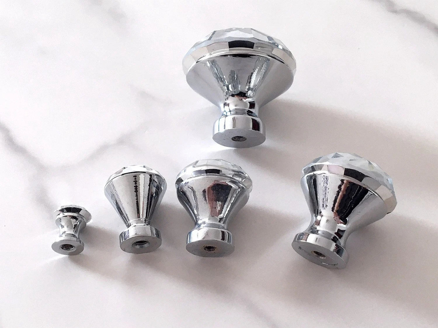 Glass Dresser Pull, Crystal Drawer Knob, Kitchen Cabinet Hardware, Clear Silver