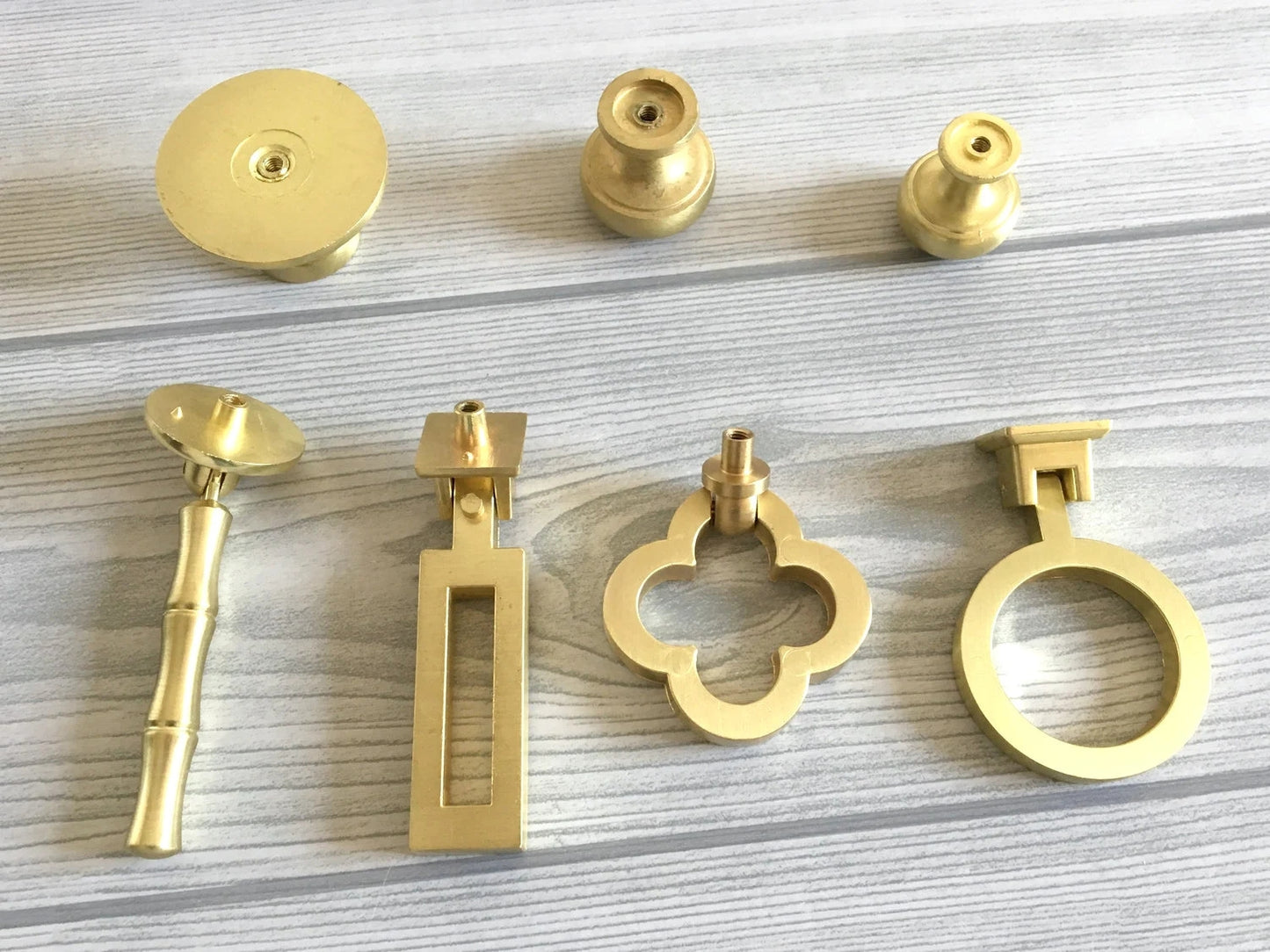 Drop Ring Drawer Pulls, Circle Cabinet Knobs, Brushed Gold Brass, Rectangular, Clover