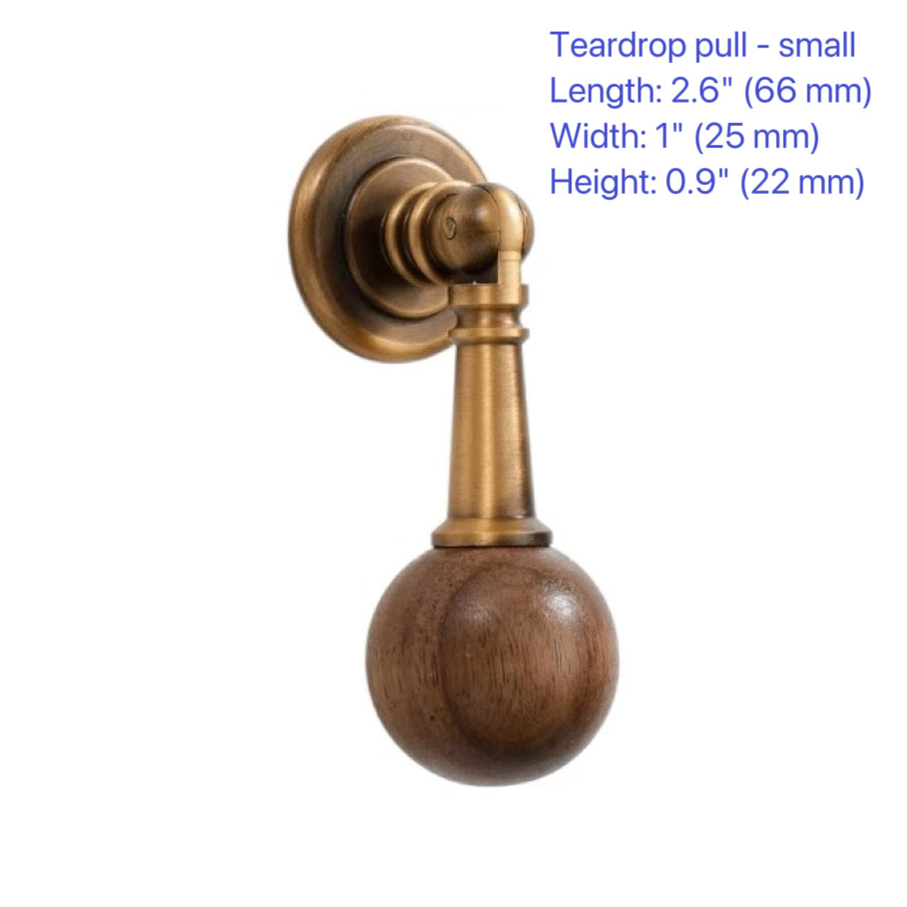 Wood & Brass Drawer Handle, Pendant Walnut Cabinet Pull, Japandi Kitchen Hardware