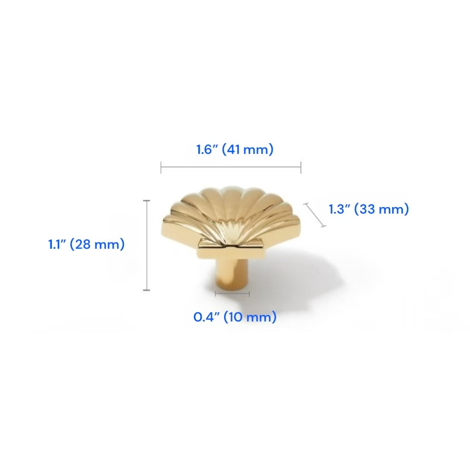 Seashell Shaped Cabinet Knobs, Solid Brass, Polished Brass / Chrome, Modern Kitchen Hardware