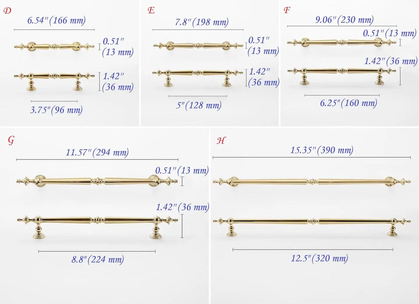 Polished Brass Cabinet Bar Pulls European Style Luxury Shiny Gold